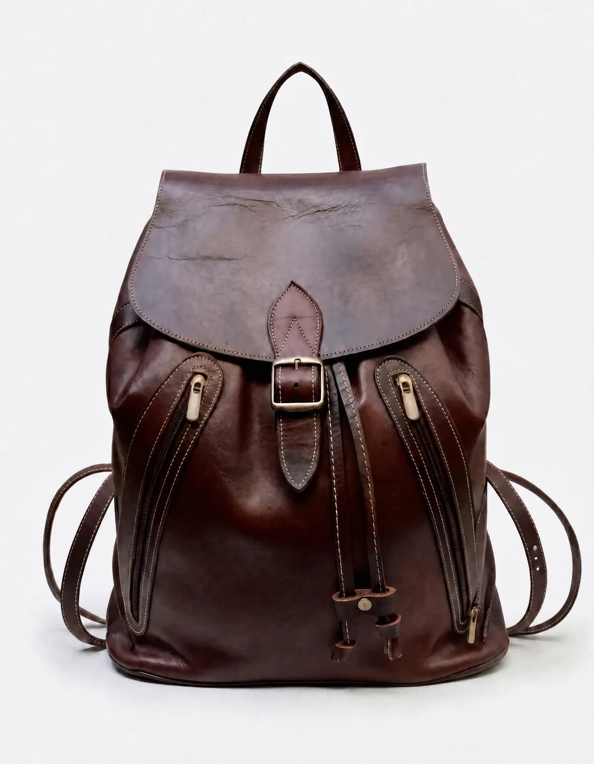 LumaFes personalized leather backpack in Chocolate Brown full-grain leather